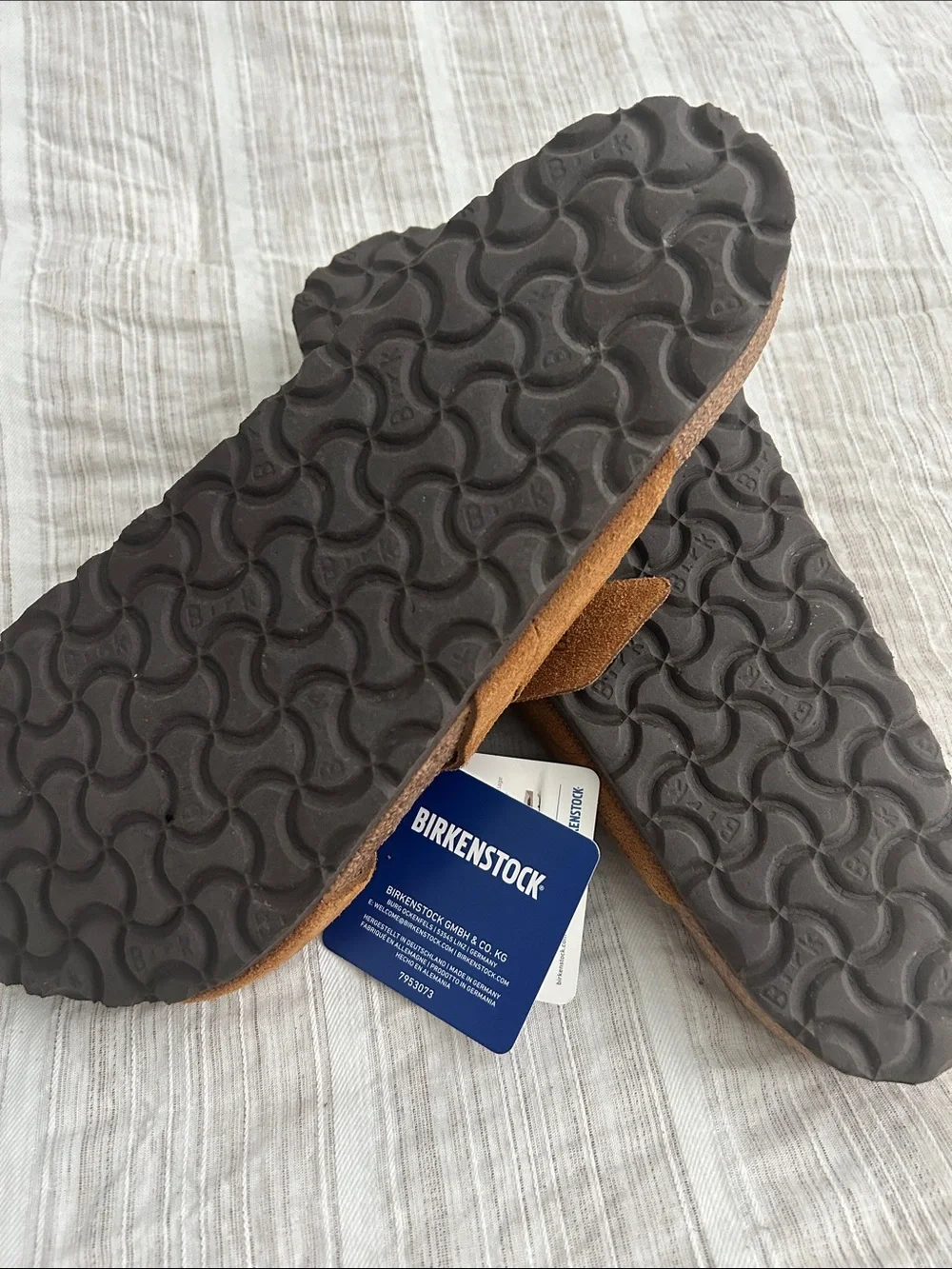 Birkenstock Suede Cross-Strap Sandals in Chestnut Brown